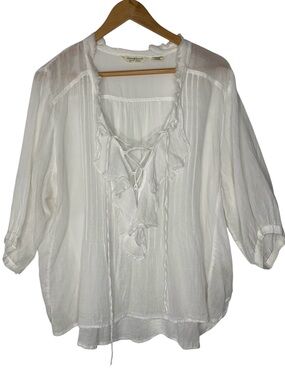 Denim & Supply Ralph Lauren Semi-Sheer Cotton Tie Front Ruffle Romantic Size L